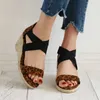 Spring Slope Heel Women's Sandals Fashion Snake Pattern Peep Toe Elastic Belt Hemp Rope Bottom Sandals Damskor 210611