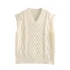 Casual Woman Beige Loose Soft V Neck Crochet Vest Spring Fashion Ladies Basis Knitwear Female Elegant Sticked Tank 210515