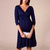 Taille haute pli robe de maternité confortable femmes enceintes allaitement coton robe de soirée maternité robes d'allaitement Q0713