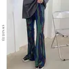 Élastique taille haute longue évasée pantalon cloche bas coréen été cravate teinture contraste impression Sexy mince Harajuku Streetwear mignon pantalon 210915