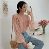 Tops pour Femmes Mode Coréenne manches longues Blouse imprimée Chemise à volants Sweet Shirt Femme Ropa Mujer 13477 210427