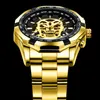 Orologio da scheletro meccanico automatico da uomo 41mm Oro acciaio inossidabile Zaffiro Orologi da uomo Orologi da polso da uomo con teschio impermeabile Luminoso