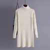 Frauen Rollkragen Gestricktes Kleid Herbst Winter Mode Elastische Dünne Langarm Jumper Verdicken Warme Solide Pullover Kleider 210419