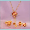 Sets Jewelryluxury Female Red Enamel Jewelry Set Charm Gold Color Wedding Stud Earrings For Women Cute Bridal Flower Chain Necklace Ring & D