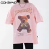Tees Gömlek Hip Hop Streetwear Sıkıntılı Oyuncak Ayı Baskı Rahat Gevşek Tişörtleri Harajuku Pamuk Kısa Kollu Yaz Tops 210602