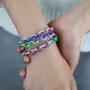 Wholesale new arrived Rainbow Colorful Neon Enamel CZ Oval Link Chain charm Bracelets For Women girl delicate party gift jewelry X0710