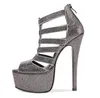 Intention originale mode femmes fête mariage sandales bout ouvert mince talons hauts noir argent chaussures femme taille américaine 3-9.5