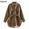 Yojoceli casual cool lederen jas jassen herfst streetwear warm winter sjerpen boog bovenkleding 210609
