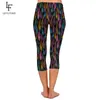 LetsFind Plus Size Mulheres Colorido Penas Leite Silk Print Mid-Bezerro Calças Alto Cintura Moda Fitness Elastic Leggings 210925