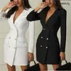 Casual Jurken Vrouwen Zakelijke Mini Jurk Elegante Kantoor Dames Kleding Dubbele Borst Winter Herfst Vrouwelijke Blazer Vestidos Uitloper