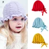 Solid Crochet Stickad Bow Baby Vinter Hatt Turban Spädbarn Toddler Nyfödda Baby Cap Beanie Headwraps för Baby Girls 0-4yrs