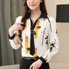 Blusa de gasa de manga larga para mujer a la moda que combina con todo a principios de otoño, camisa de base con estampado coreano para mujer de oficina 10672 210508