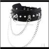 Hängen smycken ångpunk goth sexig spik nit läder choker halsband med kedjor kvinnor män korta chokers halsband krage1 dropp del del