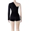 Women's Tracksuits Sexy Black Crystal Two Pieces Shorts Set Women One Sleeve Jackets And High Waist Special Club 2 Outfits
