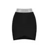 Bandage Kjolar Kvinnor Sommar Beading Sexig Party Club Elegant Svart Vit Högkvalitativ Mode Mini Skirt 210515