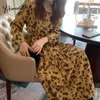 Yitimuceng Vestidos de estampado floral para mujeres de gran tamaño Moda coreana Vintage Boho Vestido largo Manga de hojaldre Amarillo Primavera 210601