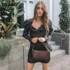YOJOCELI DOT Baskı Yay Dres Uzun Kollu Wrap Stil Fransız Bayan Streetwear Mini 210609