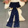 Temperament Floral Jumpsuit Women Off-shoulder Ruffles Slash Neck Sexy Rompers Slim High Waist Wide Leg Pants Bodysuit 210519