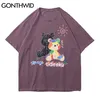 Harajuku Tees Camicie Graffiti Cartoon Orso Stampa Casual Magliette larghe Hip Hop Streetwear T-Shirt Uomo Manica corta Top 210602