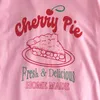 Cherry Cake Pink Girly Funny Letter Print Round Neck Lossa Bekväm All-Match Kortärmad T-shirt 210722