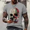 Erkek T-Shirt Yaz Kafatası Kısa Kollu 3D Baskı Siyah Korku Moda T-Shirt Rahat Spor Nefes Üst Boy Giyim