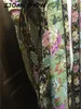 Boheemian V Neck Peacock Flower Print Lang Kimono Shirt Ethnic Pracing Up met Sashes Long Cardigan Loose Blouse Tops Femme 210401