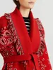 Inspired Fringed cashmere cardigan in red fashion jacquard cardigan Oversized silhouette long sleeve winter cardigan coat 210412