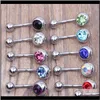 & Bell Rings Body Jewelry Drop Delivery 2021 316L Surgical Steel Single Crystal Rhinestone Belly Button Navel Bar Ring Piercing 50Pcs/Lot Y8C