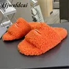 Autunno Inverno Lettere Ricamate Pantofole di Lana Scarpe da Donna in Peluche Piatte da Donna Scarpe da Casa di Moda Scivoli da Donna