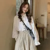 Blanc Vintage coréen chemise femmes col montant lanterne manches hauts solide lâche mode dames Blusas Femme 210513