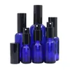 青いガラススプレーローションポンプボトル黒のキャップの化粧品パッキングの空の香水噴霧器バイアル10ml 15ml 20ml 30ml 50ml 100ml 15pcs