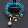 Guaiguai Gioielli Natural Blue Blue Glass Quartz Elettroplate Gold Colore Placcato Keshi Pearl Braccialetto CZ Starfish Charms Handmade per le donne