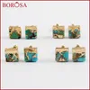 Ohrstecker BOROSA 5/10Pairs Druzy 7mm Quadratisches Kupfer Natürliche Türkis Ohrringe Blauer Stein Ohrstecker Mode Für Frauen G1648