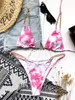 Sexy Mini Bikini Tie Dye Swimwear Women Metal Chain Patchwork Bathing suit Triangle Bikinis 2022 New Swimsuit Brazilian biquinis