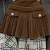 Kobieta Plisowany Solidna Vintage Wiosna Jesień Wysoka Talia Faldas Velvet Koreański Jupai Kawaii Mini Spódnice 19516 210415