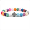Beaded, Strands Rainbow Weathered Agate Beaded Bracelets Women Cross Dumbbell Charm Healing Natural Stone Beads Wrap Bangle For Men Diy Jewe