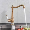 Maniglia in ottone antico Maniglia in ceramica rubinetto Rotatble Bagno Cucina Cold Mixer Crane 210724