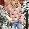 Casual Woman Oversized Pink Appliques Christmas Sweaters Autumn Winter Sweet Girls Snowman Knitwear Female Chic Loose Tops 210515