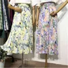 Vintage atrament malowanie plisowane kobiety spódnice wysokiej talii luźne szyfon kobieta parasol długi spódnica wiosna lato 210428