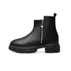 Automne bottines femmes fermeture éclair talons épais court en cuir PU bout rond chaussures dames hiver noir taille 34-39 210517