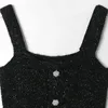 Women Retro Man-Made Gemstone Buttons Knit Dress Female Fashionable Two-Wear Suspender Skirt 210520