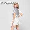 Jocoo Jolee Stripe T-shirt estiva da donna Casual Lady Top in pizzo T-shirt in cotone Scava fuori manica corta da donna Tee Top 210619
