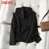 Tangada Dames Zwart Hoodie Sweatshirts Mode Oversize Dames Pullovers Hooded Jacket 6D84 210809