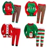 Meninos pijamas de Natal 100% algodão crianças vermelhas santa t-shirt verde vermelho branco calças listrado meninas sleepwear roupas de árvore 210413