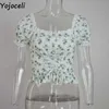 Yojoceli Sexy Summer Daisy Lace Up Bluzka Kobiety Plaża Casual Cool Krótkie kobiety Eleganckie słodkie uprawy 210609