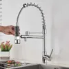 Dek Installatie Chrome Lente 360 ​​Roterende Douche Keuken Kraan Kraan en Koud 2 Waterveer Keuken Tap Sink Mixer 210724