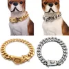 Strong Metal Dog Chain Collars Stainless Steel Pet Training Choke Collar For Large Dogs Pitbull Bulldog Silver Gold Show Collar 210712