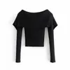 Autumn Clothes Black Crop Knit Top Women Blouses White Off Shoulder Tops Woman Sweaters Fall Long Sleeve Bodycon Pullover 210430