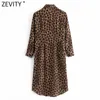 Kobiety Vintage Turn Down Collar Leopard Print Casual Koszula Sukienka Damska Chic Długie Rękaw Platy Midi Vestido DS5001 210416