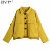 Zevity Mujeres Elegante Color Sólido Bolsillo Parche Suelto Kimono Camisa Abrigo Office Lady Wear Single Breasted Outwear Chaqueta Tops CT691 210603